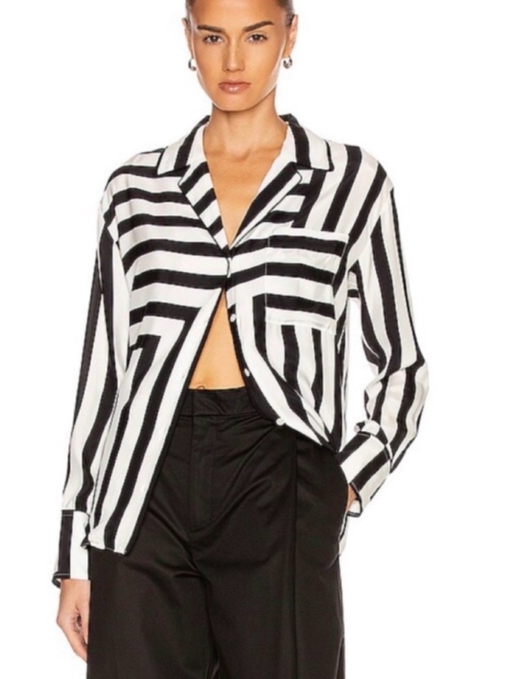 Frame Women’s Graphic Black and White Pajama style Striped Button-Down Top
